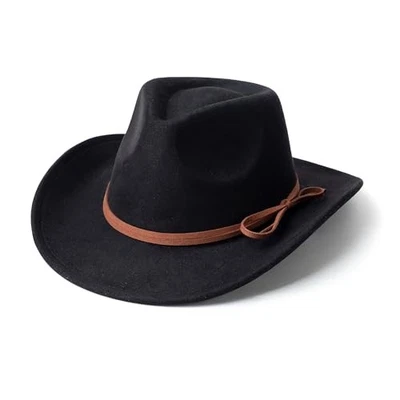 Sombrero de Vaquero de Gamuza para Mujer y Hombre Clásico Western Sombreros de Vaquero Mediano Negro Foto 1 de 4