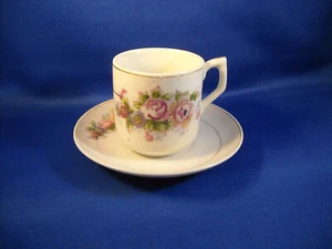 *DEMETASSE WHITE CUP AND SAUCER WITH PINK FLOWERS MADE IN JAPAN - Bild 1 von 3