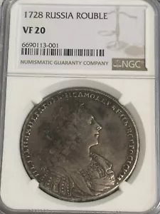 1728 Russia Silver 1 Rouble Peter II NGC VF20 - Picture 1 of 2