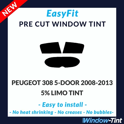 EasyFit Static Pre Cut Window Tint For Peugeot 308 5-door 2008-13 - 5% Limo Rear - Image 1 of 3