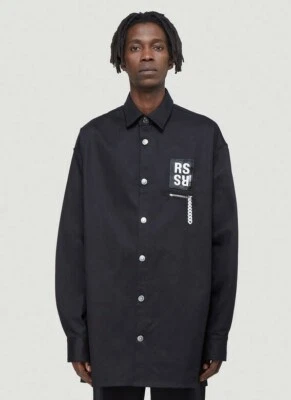 Raf Simons Oversized Denim Button Shirt Patch LARGE Black - Image 1 of 4