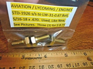 (3) Pernos Lycoming STD-1926 s/s LW-25-0,67, 5/16-18 x 0,670 - Imagen 1 de 1