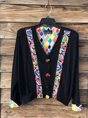 Chaqueta Vintage Carole Little Abstracta Manga Larga Gema Botón Luz Años 90 Sin Talla Foto 1 de 4