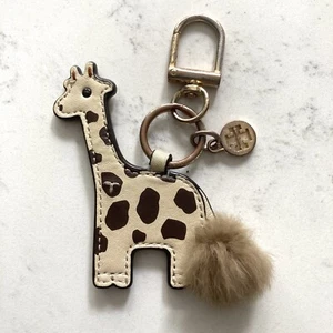 Tory Burch Women’s Brown Leather Giraffe Faux Fur Keyring Handbag Charm Cute - Picture 1 of 5