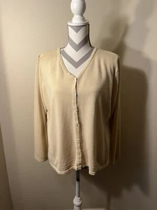 ELIZABETH BY LIZ CLAIBORNE Tan Button Cardigan Metallic Sweater Plus Sz 1 (1X) - Picture 1 of 7