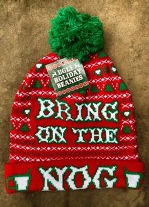NUEVOS Feos Gorros de Vacaciones Rojo Verde Blanco Pom Pom Traer el Nog Sombrero Gorro Nuevo con etiquetas - Imagen 1 de 2