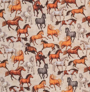 0.5m cotton woven fabric, horses, brown, Tim, 949170, 130g/m2 (EUR 12.60/m) - Picture 1 of 1