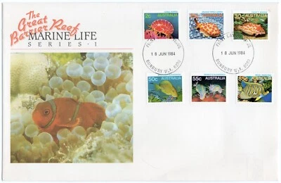 1984 Australia FDC - Marine Life, The Great Barrier Reef - Set Six Stamps - Image 1 of 2