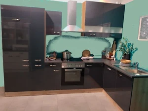Einbauküche MANKALINUS Glanz Anthrazit/Kastelleiche 300x185cm/Schränke montiert! - Bild 1 von 16