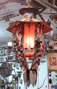 Vintage Gothic Copper Spanish Revival Hanging Light Fixture Chandelier Lantern - Picture 1 of 12