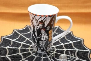 222 FIFTH BICYCLE SKELETON BOO WOMAN HALLOWEEN TALL LATTE COFFEE MUG - NEW - Picture 1 of 1