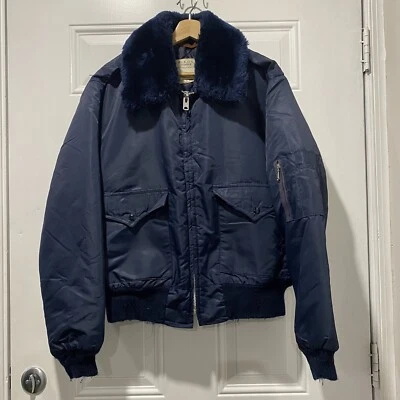 Vintage Schotts Military U.S B-15 A Bomber Jacket L 924-935-926-927 Navy Blue - Image 1 of 4
