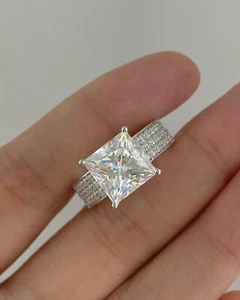 3.50Ct IGI E-VS1 Princess Lab Grown Diamond 3 Row Engagement Ring 14K White Gold - Picture 1 of 5