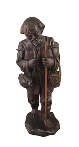 ANTIQUE CARVED WOOD WALNUT FIGURAL LARGE TRAVELING MAN HOBO STATUE SCULPTURE - Picture 1 of 12