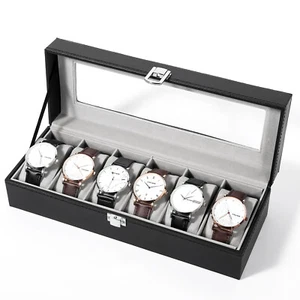 UTEN 6 Slots PU Leather Watch Box Jewelry Display Storage Case w/Real Glass - Bild 1 von 20