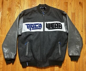 VTG Y2K Rocawear Leather Wool Heavy Street Wear Varsity Jacket Men’s 2XL RARE - Picture 1 of 14