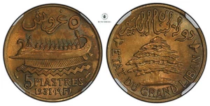 Lebanon 5 Piastre 1931 NGC MS63 - Picture 1 of 2