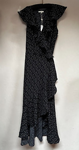 Max Studio Women's Black White Polka Dot Ruffled Wrap High-Low Dress Large New
