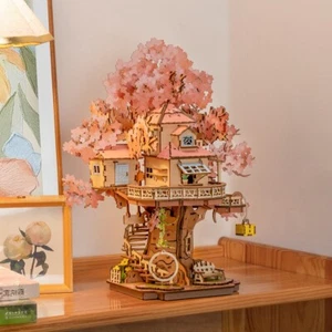 Rolife Sakura Wooden Tree House 3D kit Puzzle DIY Toys Jigsaw Teens Gift - Picture 1 of 8