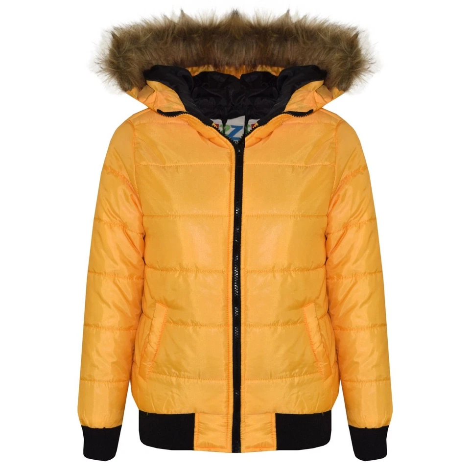 Niños Niñas Chaquetas Mostaza Maya Imitación Piel Con Capucha Moda Acolchado Puffer Abrigos 5-1 Foto 1 de 1
