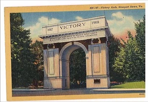 VICTORY ARCH Monument Newport News VA Postkarte Vintage Virginia Leinen unbenutzt - Bild 1 von 2