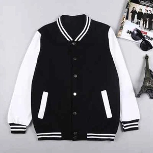 Black White Solid Color Jacket Loose Oversized Clothes Casual Men Women Baseball - Picture 1 of 15