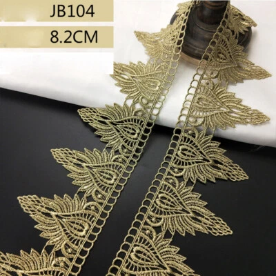 1 yd Lace Ribbon Embroidery Flower Edge Trim Wedding Embellish Retro Gold Silver - Image 1 of 4