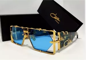 Cazal Sunglasses Blue Tortoise Gold Frame Sky Blue Lens Men's Women's Eyewear - Picture 1 of 5