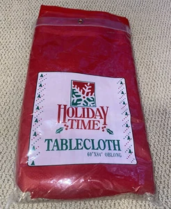 Vintage Holiday Time Christmas Red 60x84” Oblong Tablecloth - Picture 1 of 7