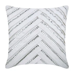 Pillow Case White 16"x16", Sofa Decor Faux Suede Striped - Ice Crystals - Picture 1 of 3