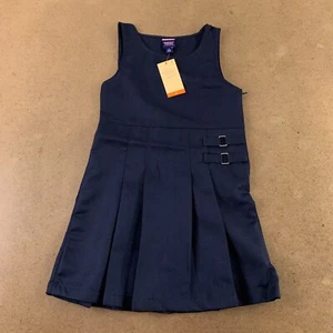 French Toast Girls Size 7 Navy Woven Double Buckle Tab Uniform Jumper NWT - Picture 1 of 4