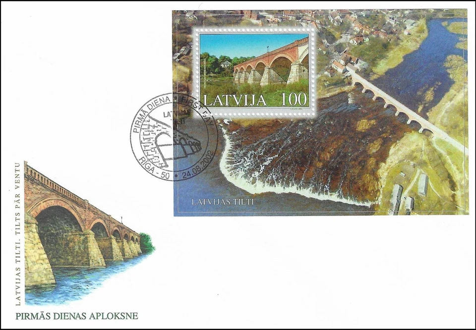 Bridge Venta River Old Stone Bridge in Kuldiga Architecture Latvia FDC 2002 - Image 1 of 1