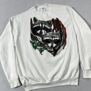 Vintage Raccoon Sweatshirt Adult XL Wildlife Forest Crewneck Pullover 80s USA - Picture 1 of 11