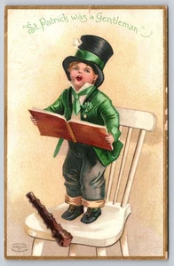 A Boy Dressed In Green Sings 'St. Patrick Was A Gentleman' Clapsaddle Postcard - Picture 1 of 2
