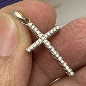 Zarter kleiner Kreuz Anhänger Zirkonia 925 Sterling Silber - Bild 1 von 9
