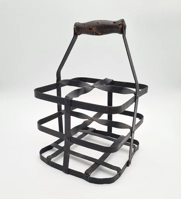 Ancien Casier Porte 4 Bouteilles Poignée Bois Zinc Vintage - C01 - Photo 1/4