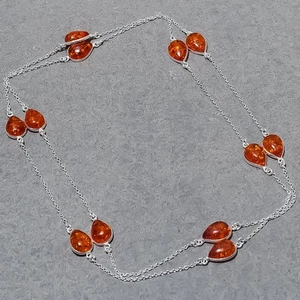 Baltic Amber Pear Shape Gemstone Handmade Ethnic Gift Chain Jewelry Necklace 36" - Picture 1 of 9