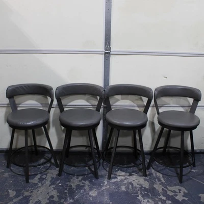 Set of 4 Gray Upholstered Pleather Swivel Bar Stool Chairs - Image 1 of 4