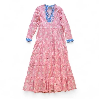 Kleed Kaftan Artisanal Block Print Maxi Dress S/M | Indie Boho Vibe - Handloomed - Image 1 of 4