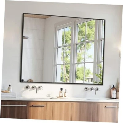 Espelho de banheiro 48" x 36", retângulo grande 36"L x 48"W canto retangular preto - Imagem 1 de 4