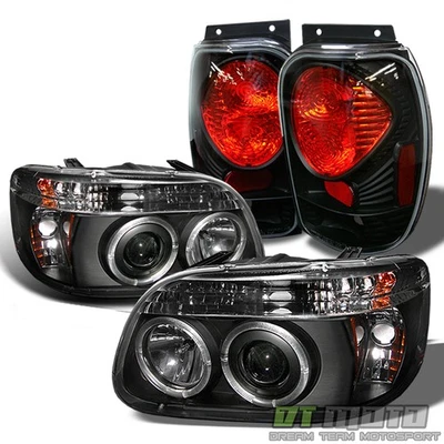 1998-2001 Ford Explorer Black Halo Projector Headlights+Tail Lights Lamps 98-01 - Image 1 of 4