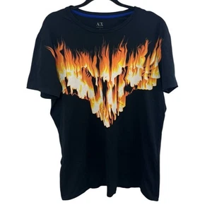 Camiseta Y2K Armani Exchange Gráfica Llama de Fuego Negra Naranja Cuello Redondo XL - Imagen 1 de 9