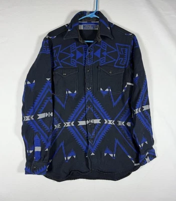 Polo Ralph Lauren Shirt Mens Small Blue Flannel Beacon Aztec Heavyweight Western - Image 1 of 4