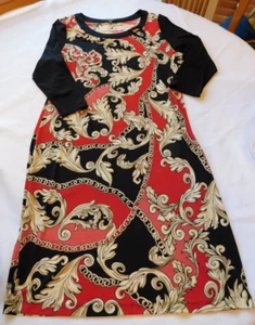 Rafaella Women's Ladies 3/4 Sleeve Knee Length Dress Size 10 Black Red GUC - Picture 1 of 6