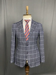 Tagliatore Herren Blau Kariert Leinen Baumwolle Blazer Sportmantel Sakko Gr. 50 - Bild 1 von 14