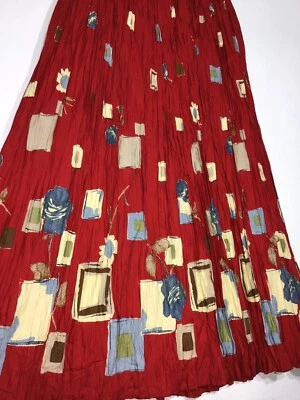 Maxi Falda Stonebridge Mujer Roja Mezcla Estampado Arrugado Cintura Elástica 38.5" Larga XL Foto 1 de 4