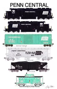 Póster de ferrocarril de 11""x17"" de tren de carga central Penn por Andy Fletcher firmado - Imagen 1 de 1