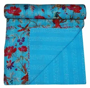 Vogel & Blumenmuster King Vintage Baumwolle Kantha Quilt Überwurf Decke Tages... - Bild 1 von 3