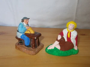 ANCIEN  2 santons terre peint 7.5cm Le berger et le rémouleur  - Picture 1 of 5