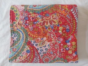 King Size Red Floral Print Indian Cotton Kantha Handmade Quilt Bedspread Blanket - Picture 1 of 4